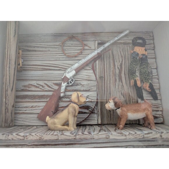 Vintage Rustic Shadow Box Display Case Large 11x14 Picture Frame Dogs Rifle Rope - Picture 2 of 9